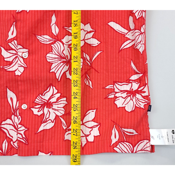 Gap Hawaiian Seersucker Button Up Shirt Floral Cotton Men M White Red Travel - Picture 4 of 12